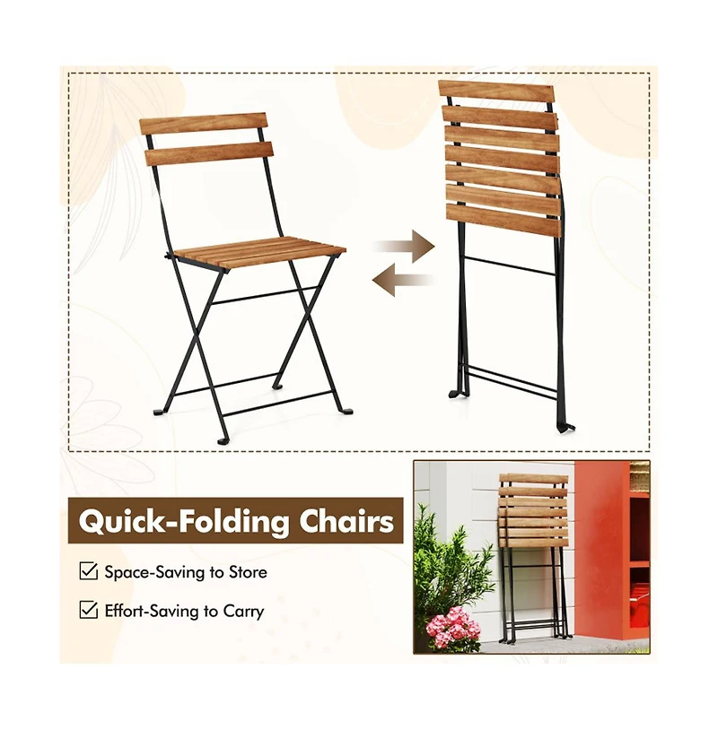 Boyel Living 3 Piece Patio Acacia Wood Bistro Set with Slatted Seat and Tabletop