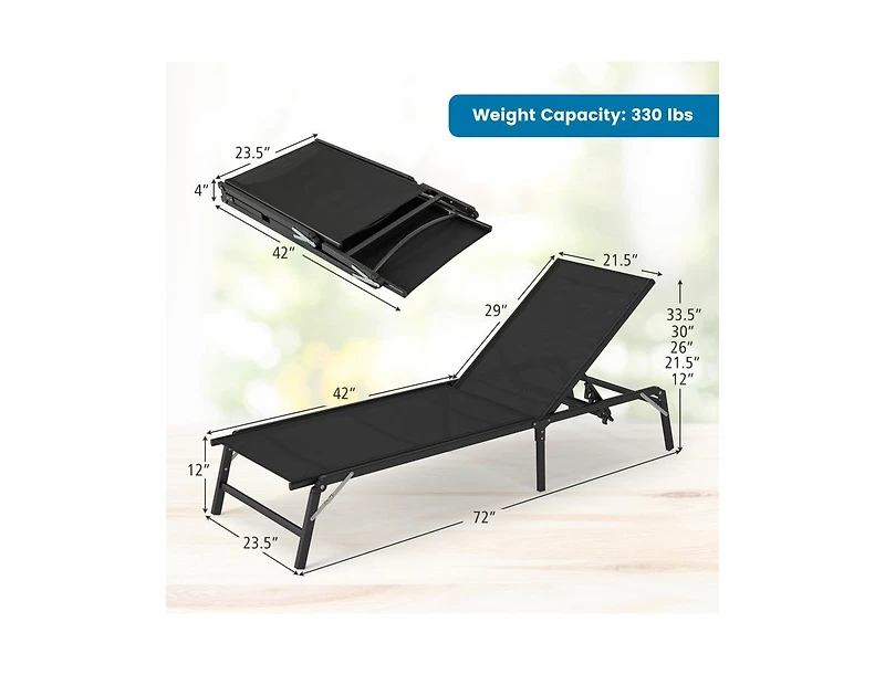Boyel Living Chaise Lounge Chair Set of 2 Foldable Patio Lounge Chairs