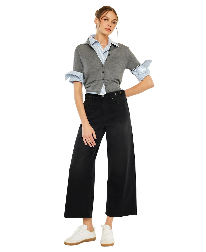 KanCan Women's Victoria Ultra High Rise Cropped Wide-Leg Jeans
