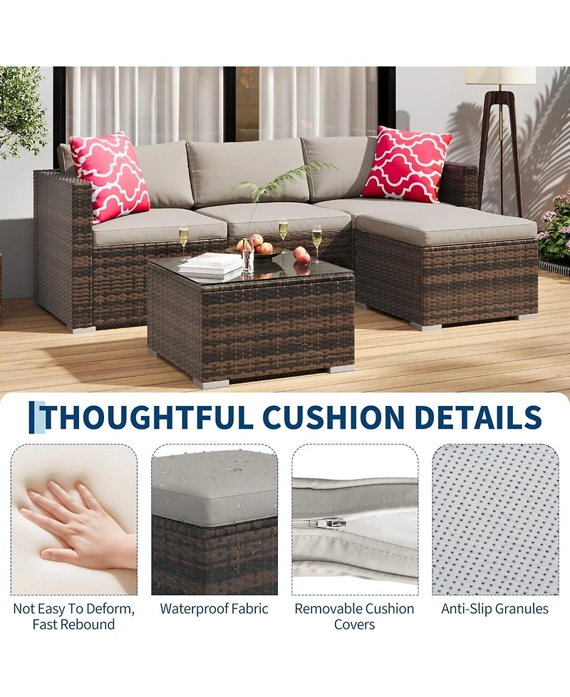 gaomon 5-Piece All-Weather Pe Rattan Outdoor Sectional Sofa Set