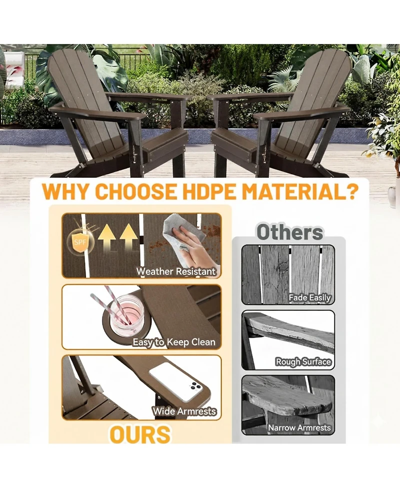 Clihome Folding Outdoor Adirondack Chairs with Cup Holders (Set of 2)