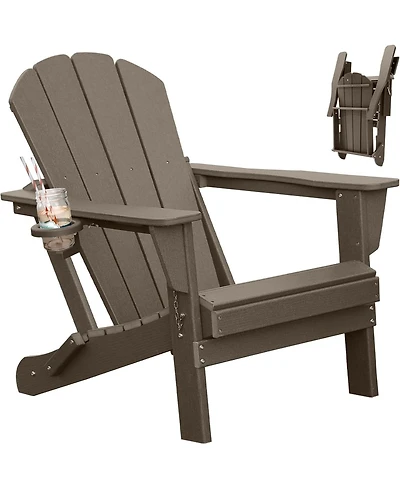 Clihome Folding Outdoor Adirondack Chairs with Cup Holders