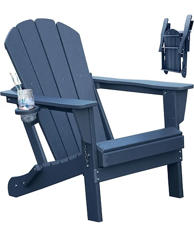 Clihome Folding Outdoor Adirondack Chairs with Cup Holders