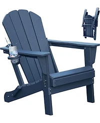 Clihome Folding Outdoor Adirondack Chairs with Cup Holders