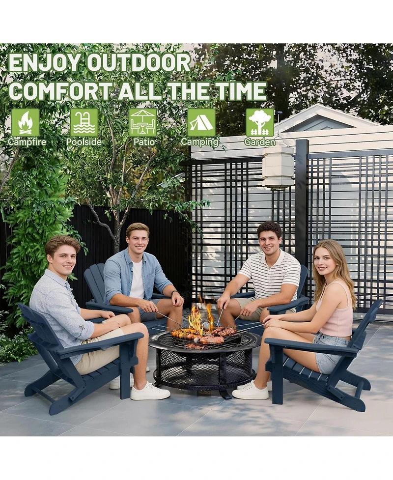 Clihome Folding Outdoor Adirondack Chairs with Cup Holders