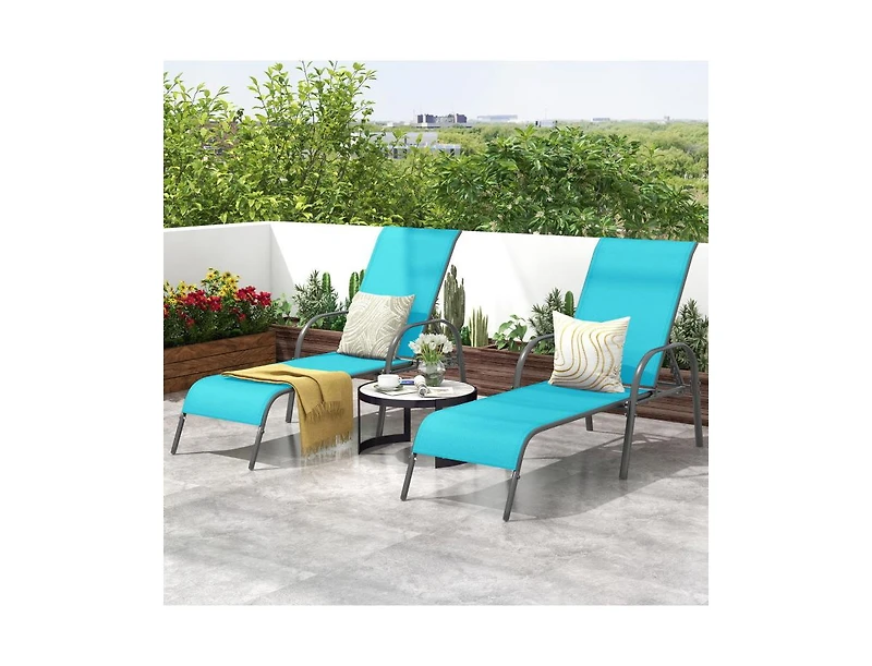Boyel Living 2 Pieces Outdoor Patio Lounge Chair Chaise Fabric with Adjustable Reclining Armrest