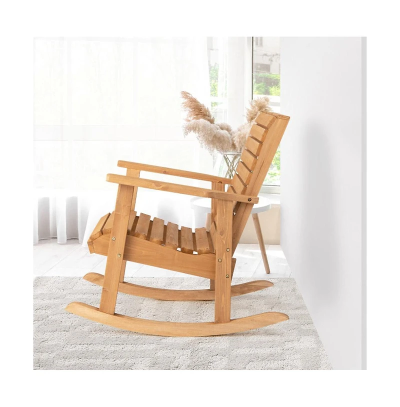 Boyel Living Outdoor Fir Wood Rocking Chair with High Backrest