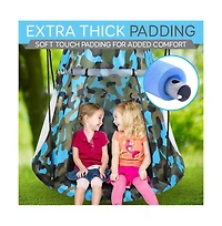 SereneLife Toddler Kids Hanging Tent Swing, Outdoor Saucer Swing with Hanging Kit and Swivel Spinner, Backyard Play Swing