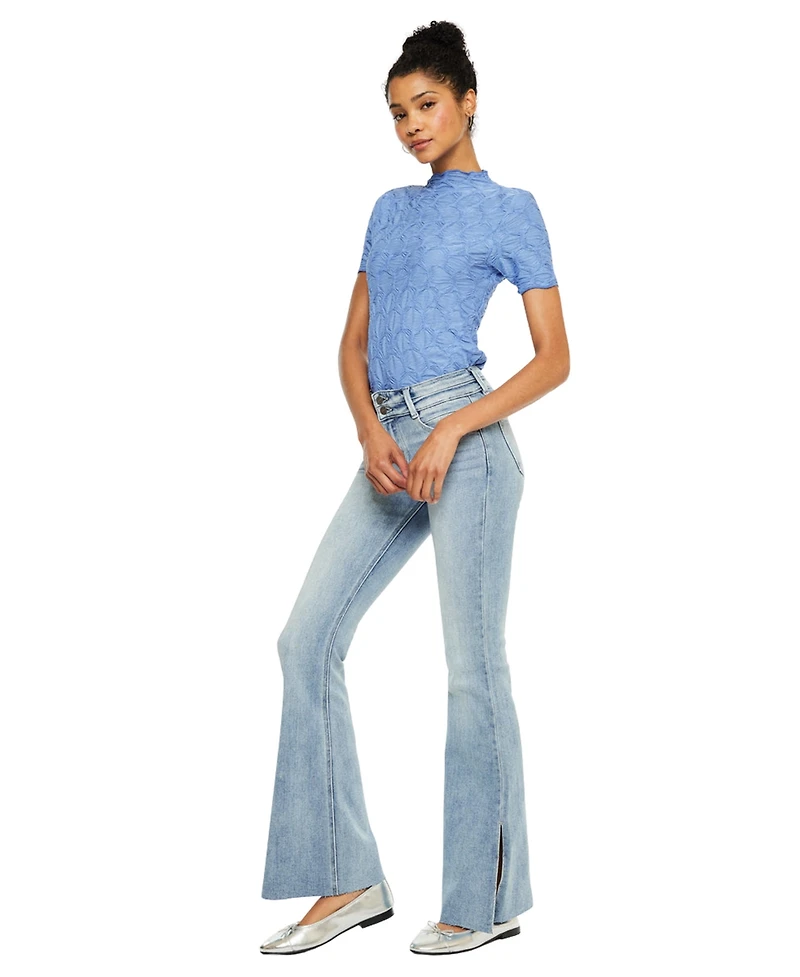 KanCan Women's Selena Mid Rise Double Waistband Flare Jeans