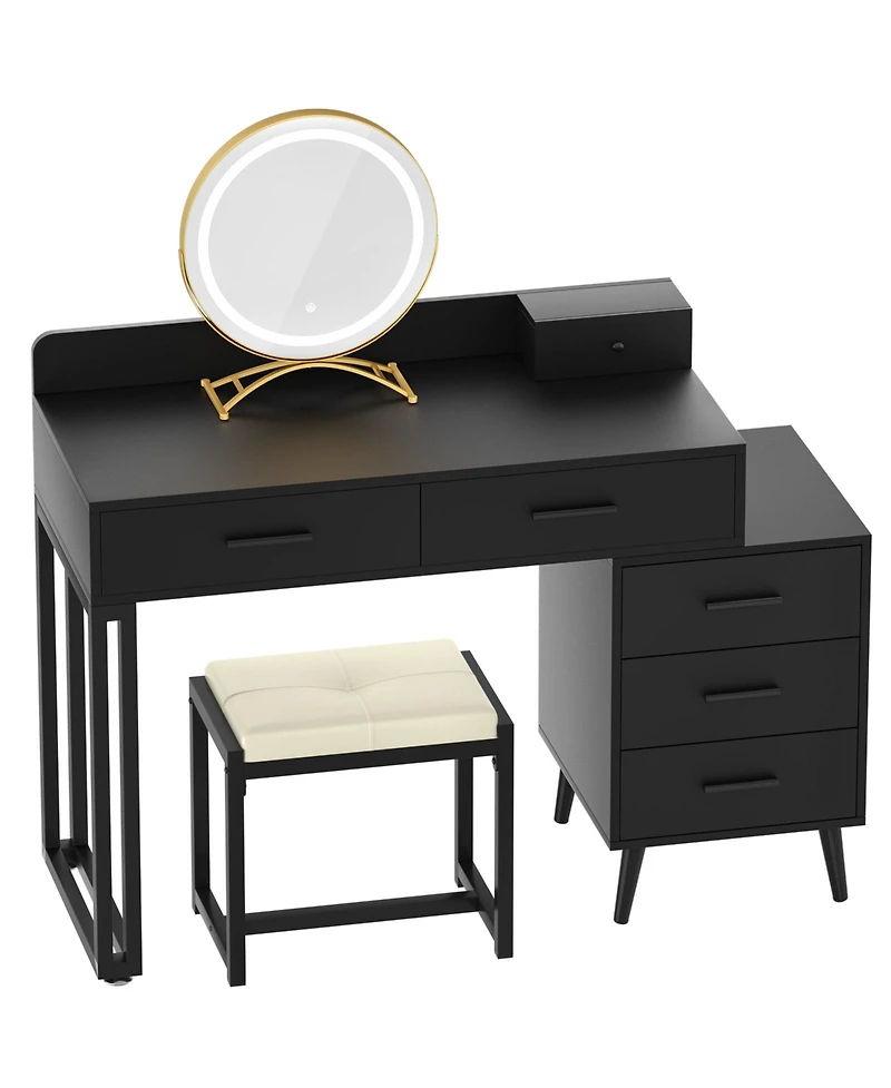 Aheaplus Vanity Desk with Mirror and Lights, Makeup Set 6 Drawers Stool