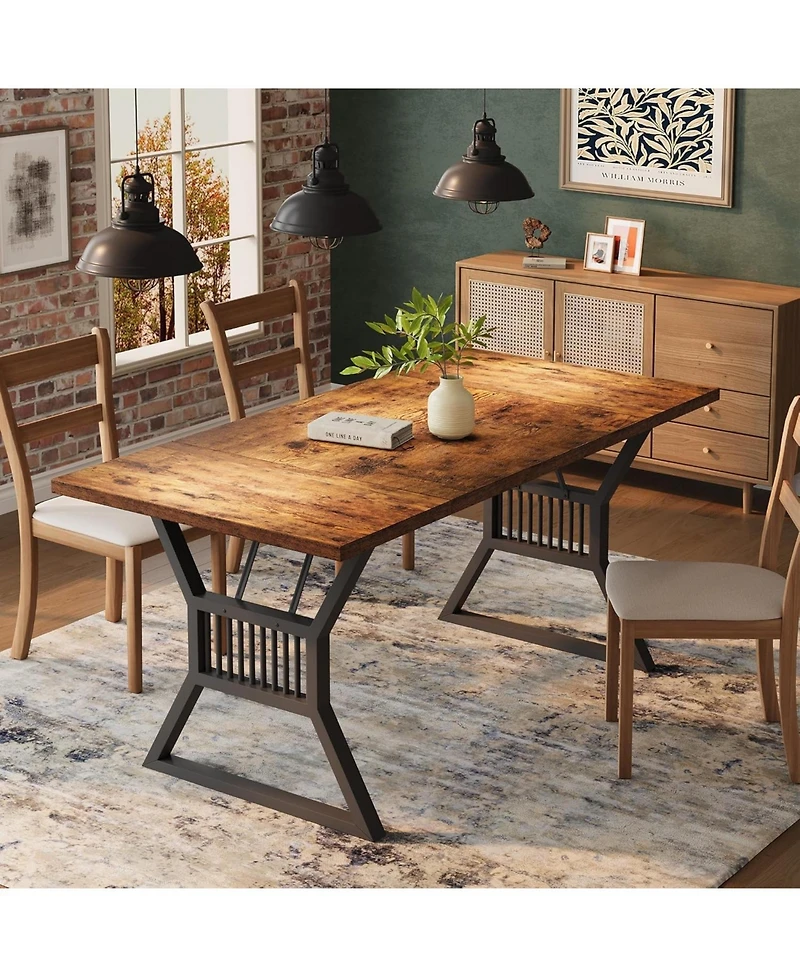 gaomon 70.8 Inch Dining Table 4-6 Person, Kitchen Dinner with Heavy Duty Metal Legs