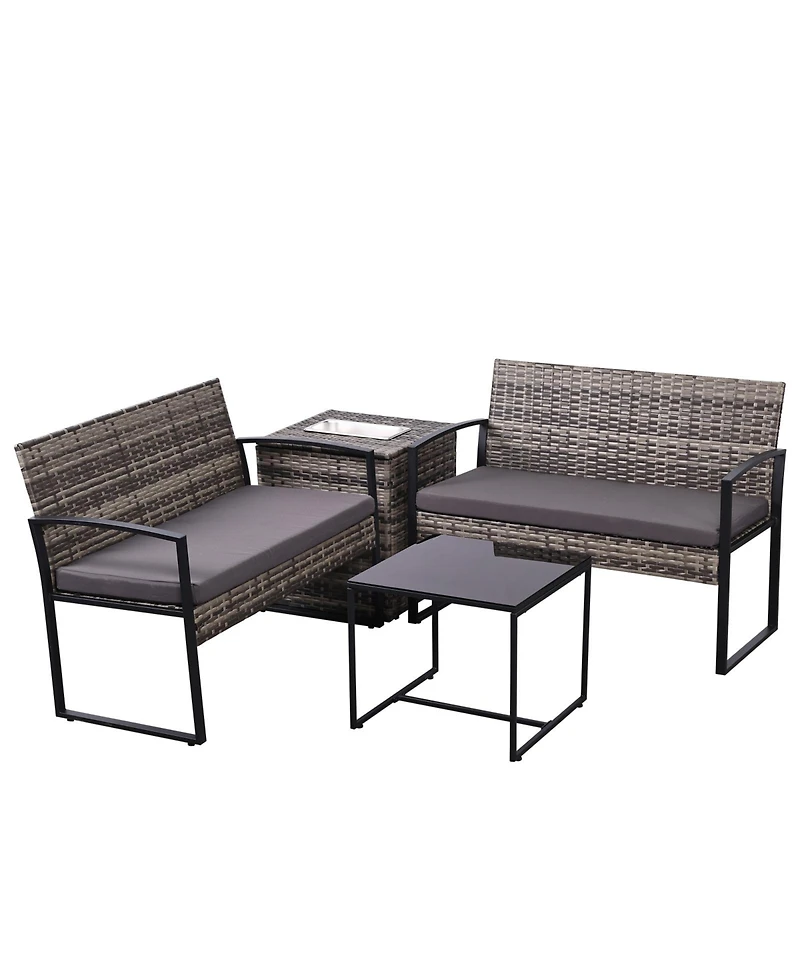 Boyel Living 4-Piece Outdoor Patio Set with Ice Bucket Table, Pe Rattan Conversation Storage, Waterproof Cushions