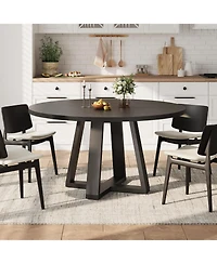 gaomon Round Dining Table for 4-6 People, 47" Room with Wooden Cross Pedestal Base, Circle Dinner Table, Modern Kitchen Table(Table Only)
