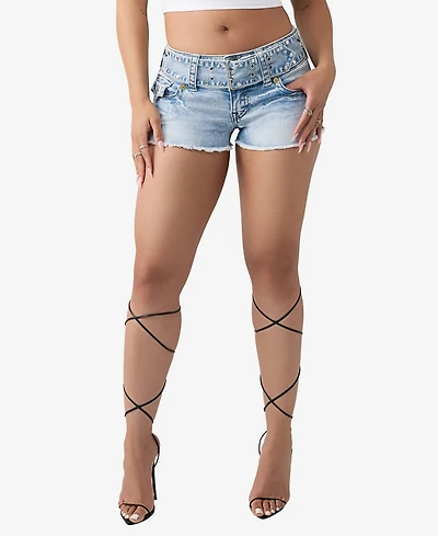 True Religion Women's Joey Low-Rise Wide Belt Flap Shorts