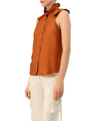 Ivonne Women's Sleeveless High Neck Blouse with Front Buttons