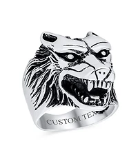 Bling Jewelry Hunter Animal Norse Viking Warrior Signet Fierce Wolf Head Ring Oxidized .925 Sterling Silver