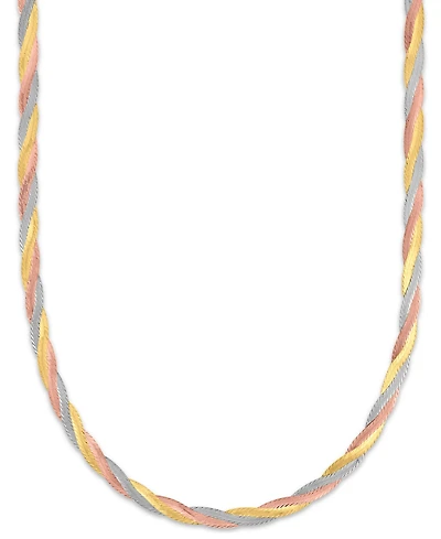 Macy's Braided Textured Diamond Cut Necklace in 14k Tri-Color Gold Over Sterling Silver