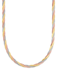 Macy's Braided Textured Diamond Cut Necklace in 14k Tri-Color Gold Over Sterling Silver