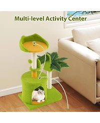 Gymax Cute Palm Cat Tree w/Artificial Leaves Condo Perch Sisal Scratching Posts