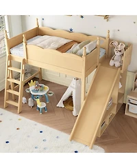 Streamdale Furniture Twin Loft Bed with Storage, Wardrobe, and Slide, Solid Wood