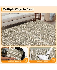 gaomon Washable Geometric Area Rug, Soft Non Slip Low Pile Indoor Carpet for Living Room Bedroom, Taupe 8 x 10 ft