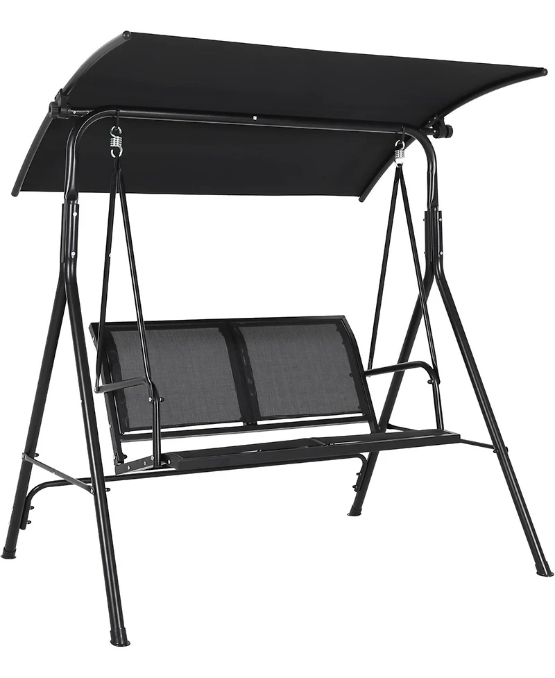 gaomon Porch Swing With Adjustable Canopy For Adults 2-Seat Outdoor Waterproof Textilene And Steel Frame Patio Swing Bench