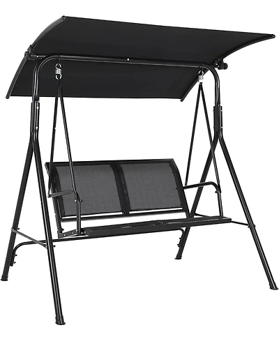 gaomon Porch Swing With Adjustable Canopy For Adults 2-Seat Outdoor Waterproof Textilene And Steel Frame Patio Swing Bench