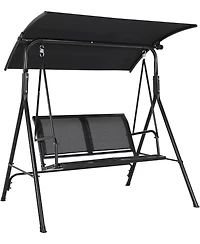 gaomon Porch Swing With Adjustable Canopy For Adults 2-Seat Outdoor Waterproof Textilene And Steel Frame Patio Swing Bench