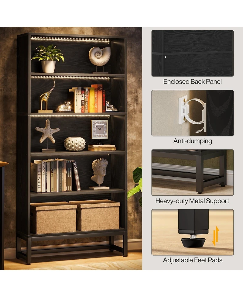 Slickblue Modern Tall Bookcase with Built-In Led Lights for Stylish Storage