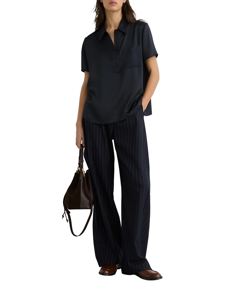 Reiss Women's Silk Half-Button Short-Sleeve Shirt
