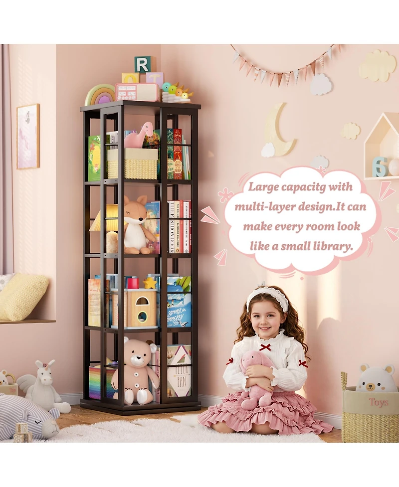 Aheaplus Corner 4-5 Tiers Display Shelves, Freestanding Rotating Bookshelf