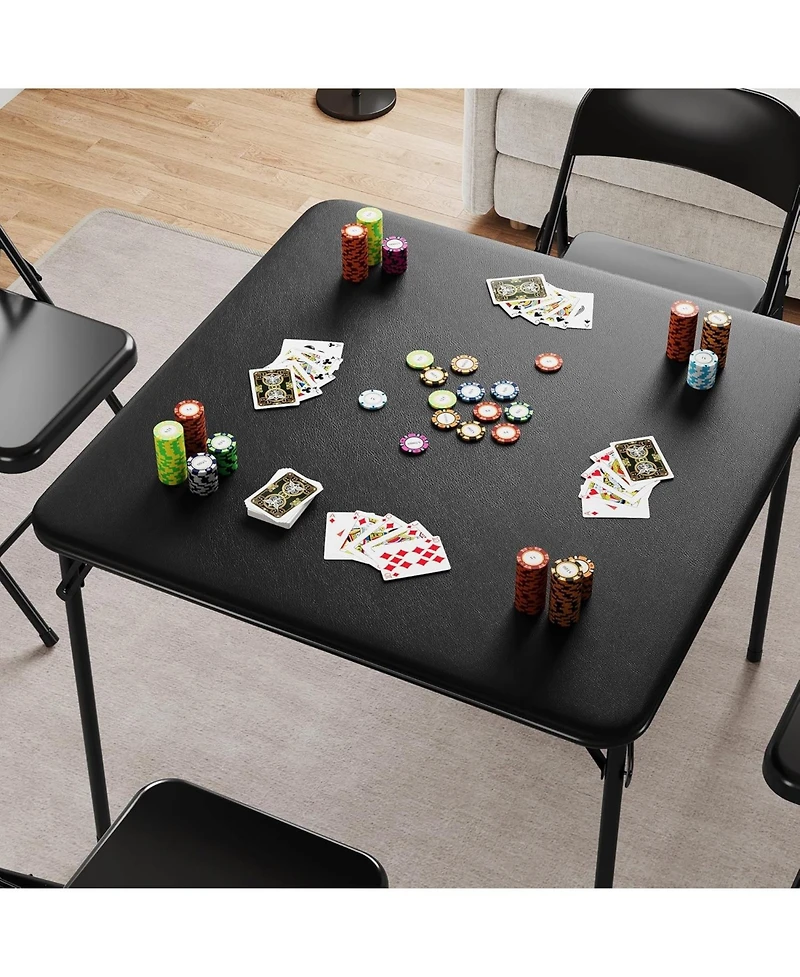 gaomon 33.6" Square Folding Table With Pu Leather Cushion Top, Portable Heavy-Duty Table