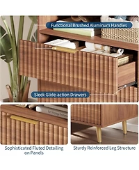 gaomon 6 Drawers Dresser for Bedroom, 53.9" Wide Dressers with Led Lights and Charging Station, Curved Profile Design