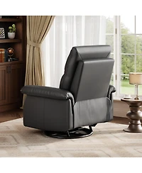 homfan Oversized Swivel Rocker Recliner Chair – Modern Pu Leather, Deep Seat, Padded Armrests, 360degree(s) Glider Single Sofa, Usb Charging Port