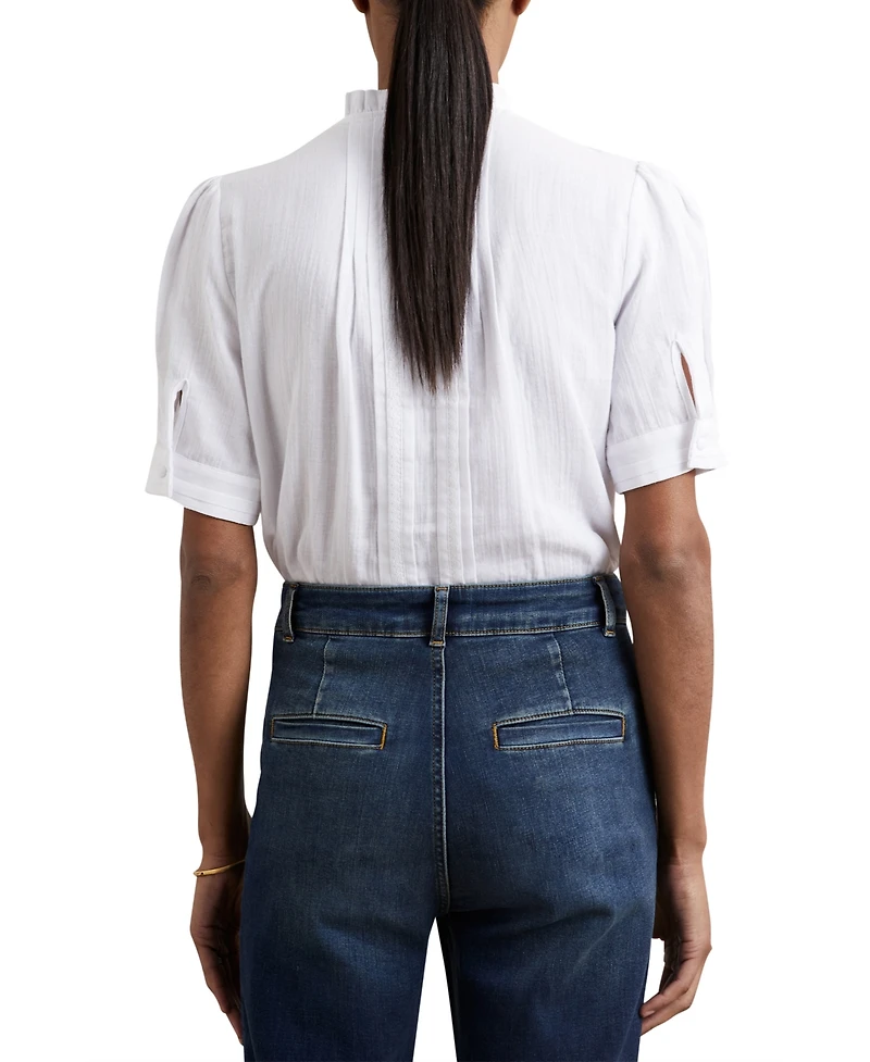 Reiss Women's Cotton Cheesecloth Frill-Neck Top