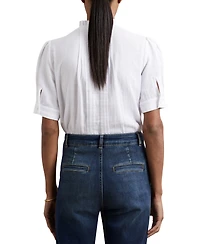 Reiss Women's Cotton Cheesecloth Frill-Neck Top