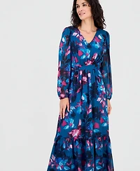 Kasper Women's Floral Balloon-Sleeve Smocked-Back Maxi Dress