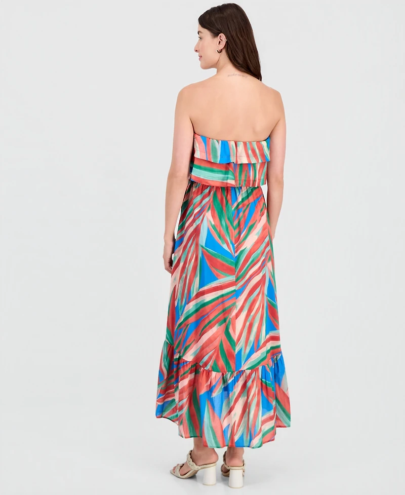 Tahari Asl Women's Cotton Ruffled Belted Maxi Dress
