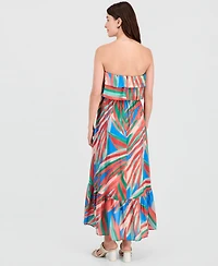 Tahari Asl Women's Cotton Ruffled Belted Maxi Dress