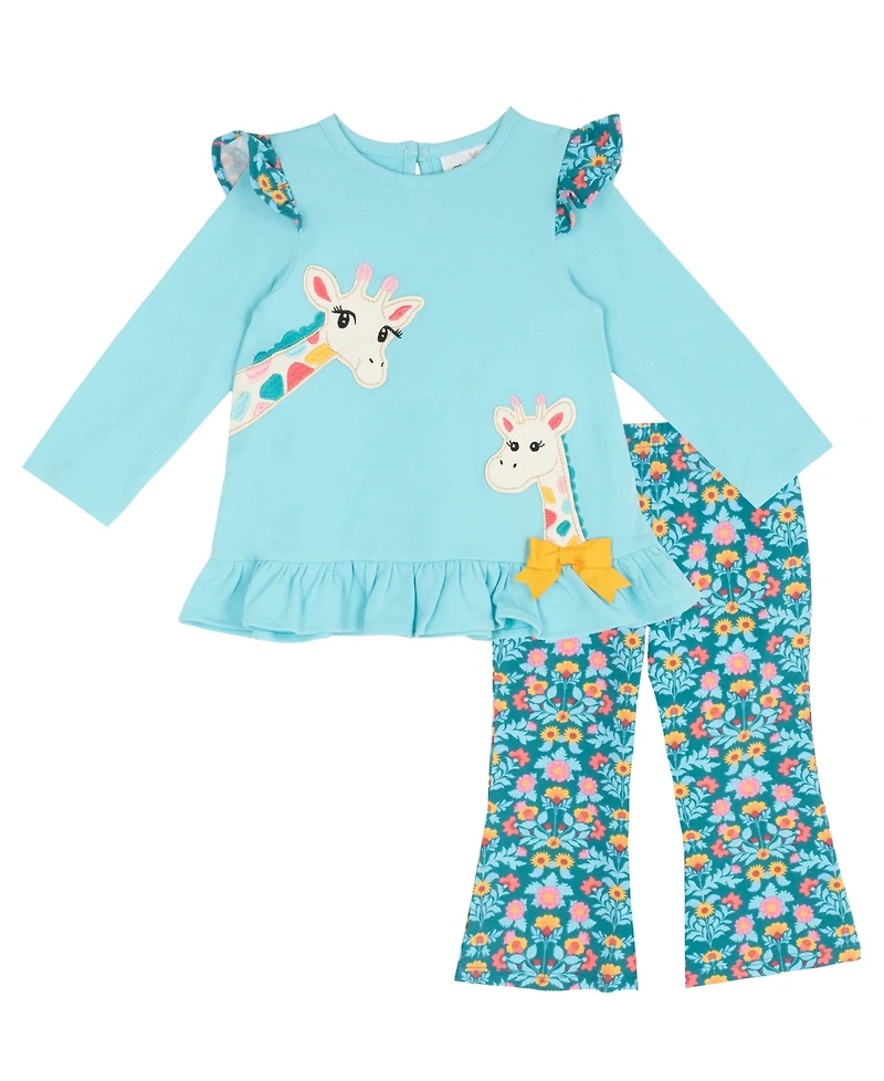 Rare Editions Baby Girls' Giraffe Applique Ruffle Top and Pants, 2-Piece Set