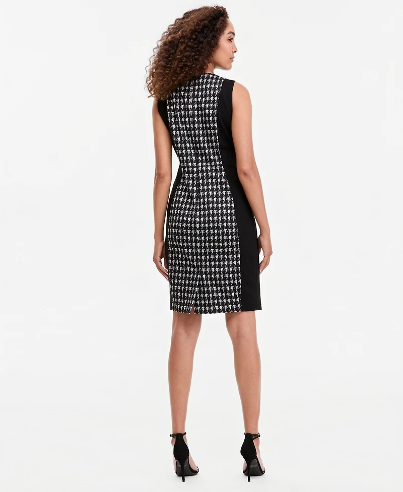 Kasper Women's Combo Princess Seam Sheath Houndstooth Dress