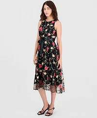 Tahari Asl Women's Embroidered Belted Sleeveless Dress