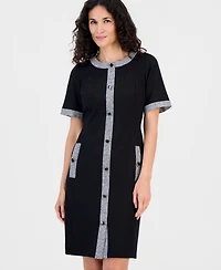 Kasper Women's Tweed-Trim Short-Sleeve Sheath Dress