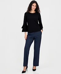 Kasper Petite Flare-Sleeve Boat Neck Textured-Stitch Sweater