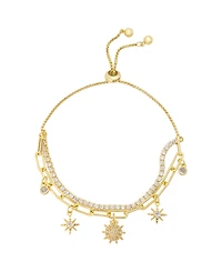 Unwritten Cubic Zirconia Gold-Tone Plated Celestial Layered Bolo Bracelet