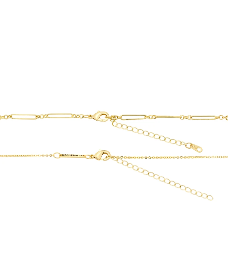 Unwritten Gold-Tone Plated Enamel Stripe Heart Pendant Duo Necklace Set