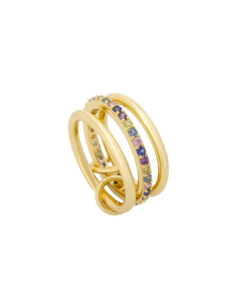 Unwritten Cubic Zirconia Gold-Tone Plated Multi Color Trio Stacked Ring