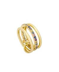 Unwritten Cubic Zirconia Gold-Tone Plated Multi Color Trio Stacked Ring
