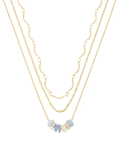 Unwritten Crystal and Dyed Quartz Gold-Tone Plated Blue Rondelle Bead Trio Necklace Set