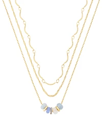 Unwritten Crystal and Dyed Quartz Gold-Tone Plated Blue Rondelle Bead Trio Necklace Set